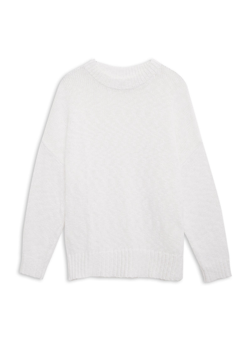 Stateside Cotton Linen Pullover Sweater in White - front flat