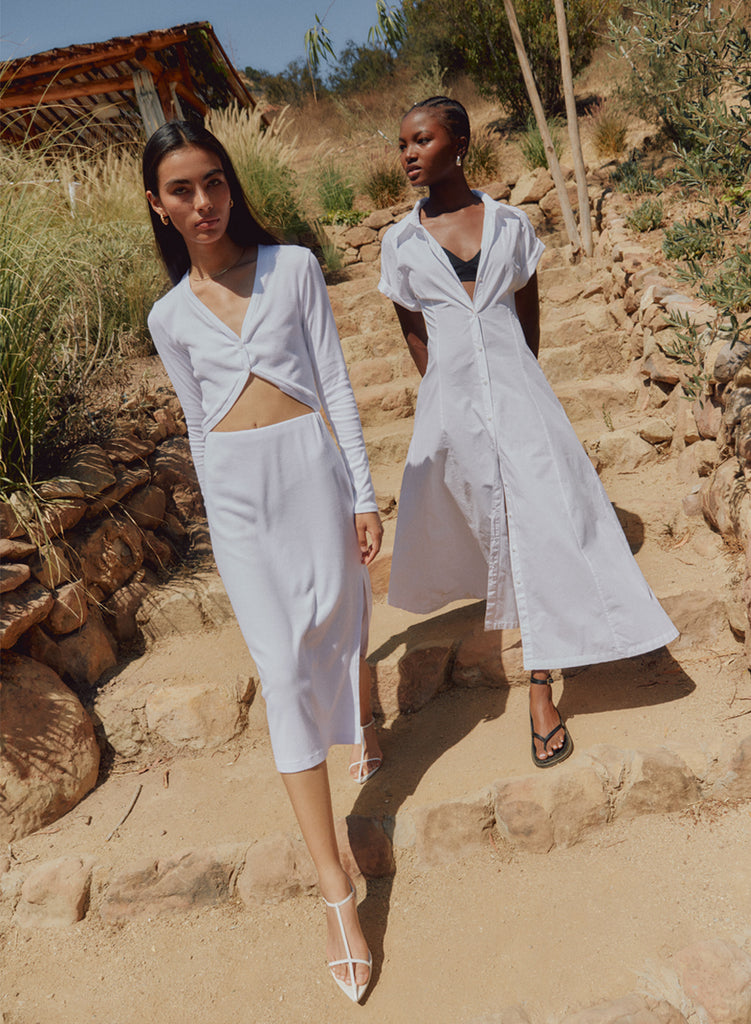 Structured Poplin Maxi Shirt Dress in White - S - Shop STATESIDE Dresses