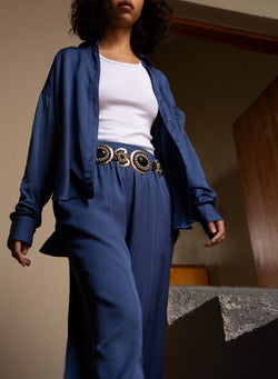 Viscose Satin Oversized Shirt in Denim