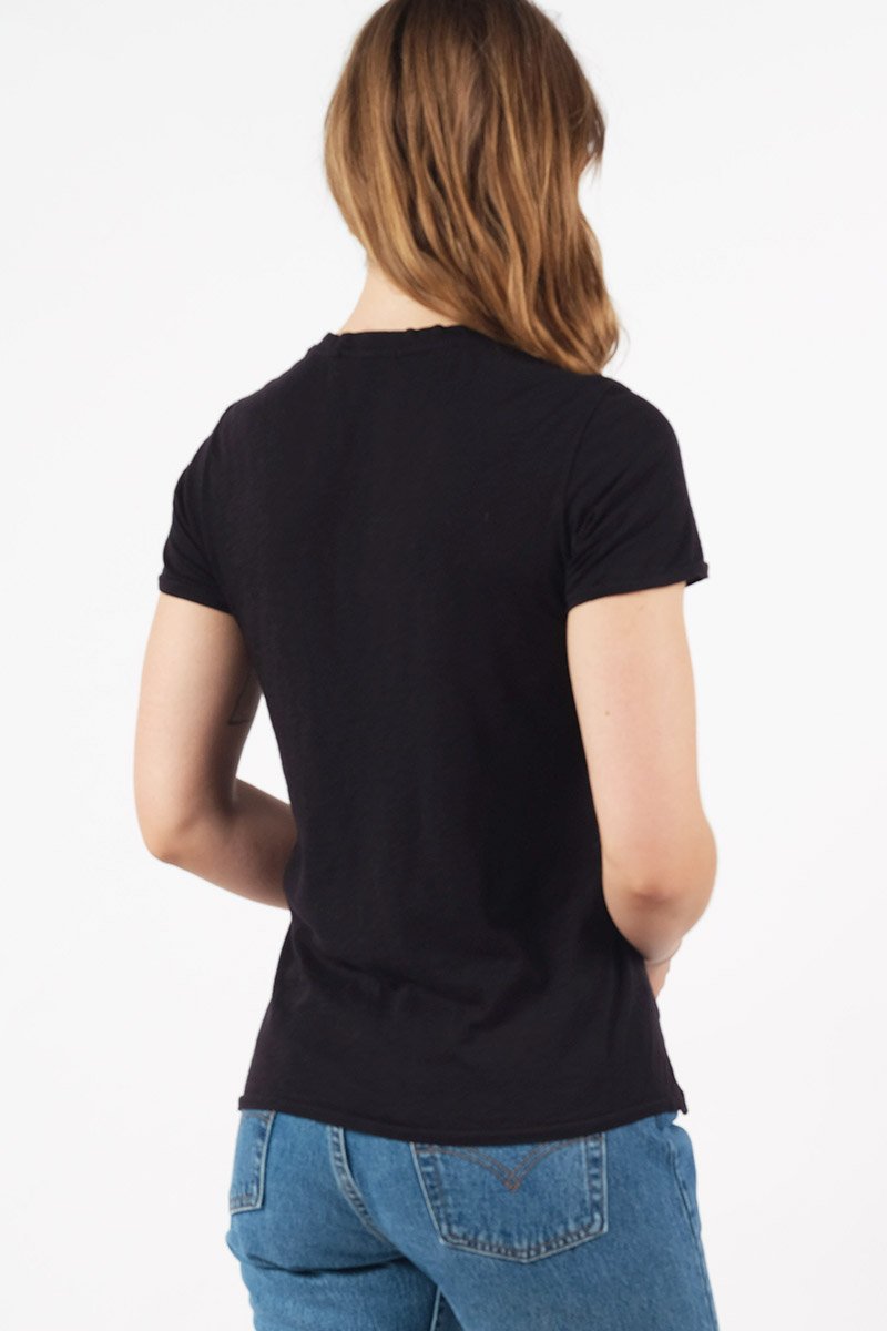 Supima Slub Short Sleeve V-Neck T-Shirt in Black - back