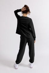Softest Fleece Raglan Side Slit Sweatshirt in Black shopstateside.us