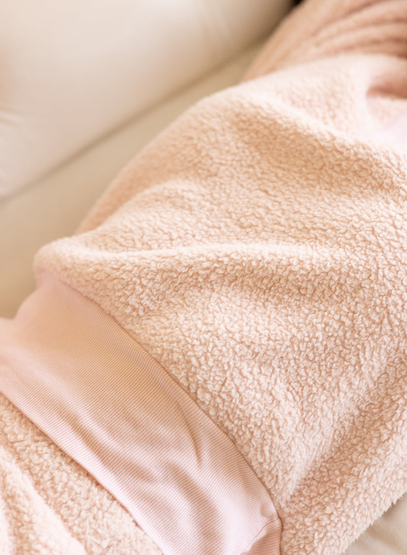 Double Faced Sherpa Long Sleeve Johnny Collar Top in Chalk Pink