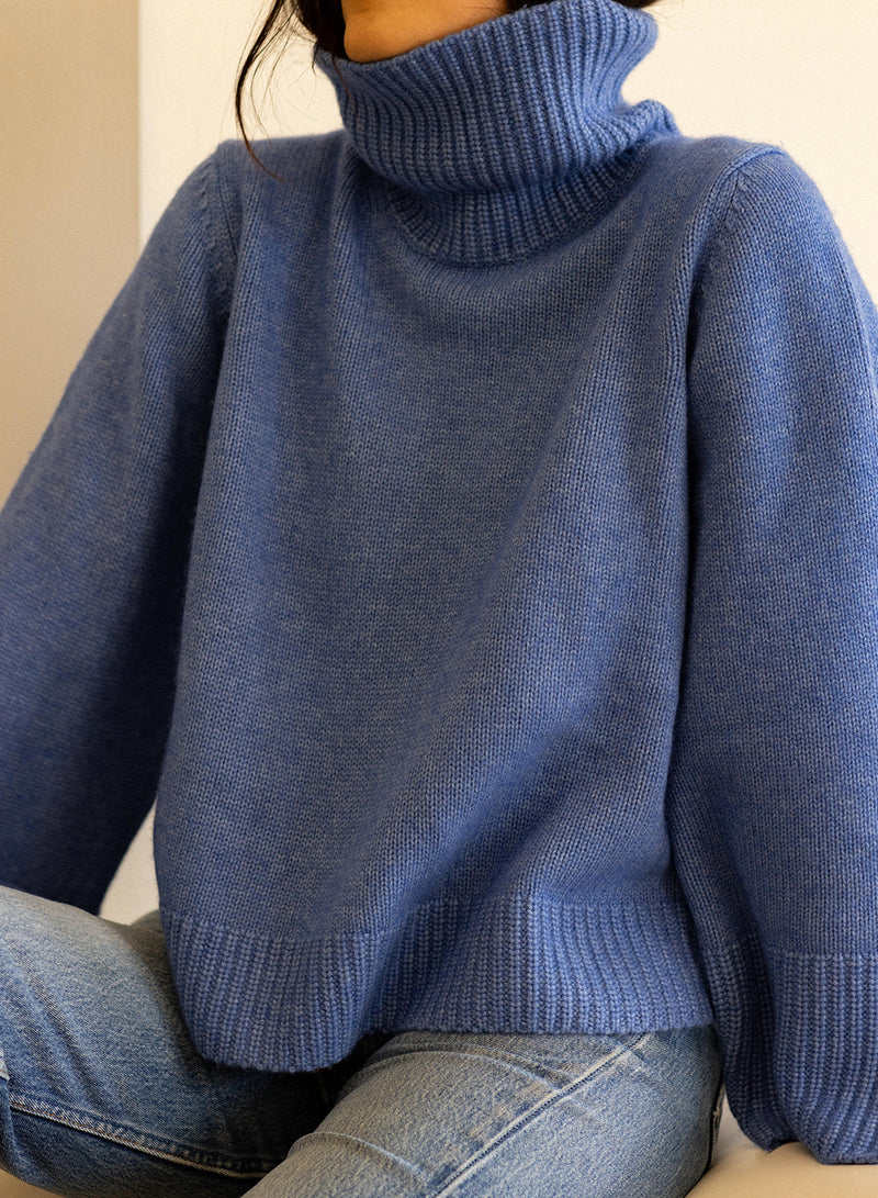 Cozy Cashmere Turtleneck Sweater in Powder Blue