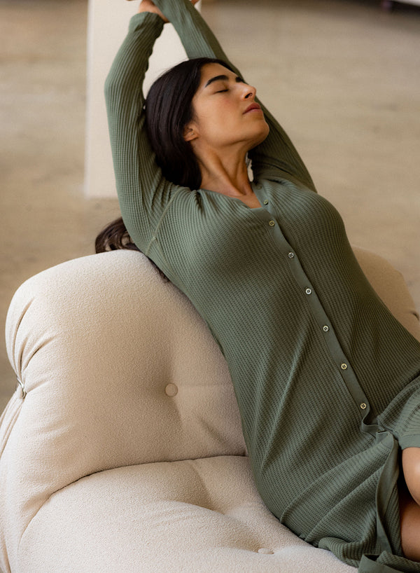 Luxe Thermal Cardigan Dress in Artichoke